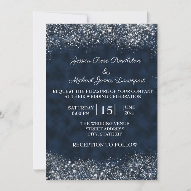 Navy Blue White Stardust Wedding Invitation (Front)