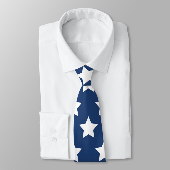 Navy Blue & White Stars Retro Neck Tie (Tied)