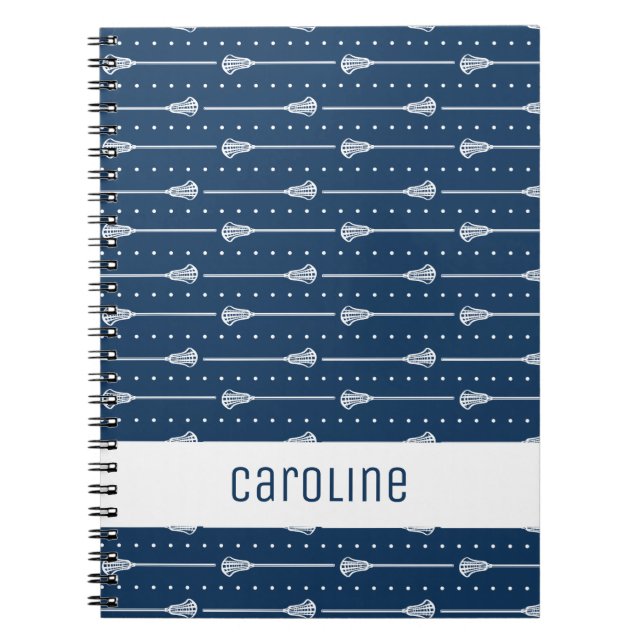 Navy Blue White Sticks and Dotted Lines Patterned Notebook (Front)
