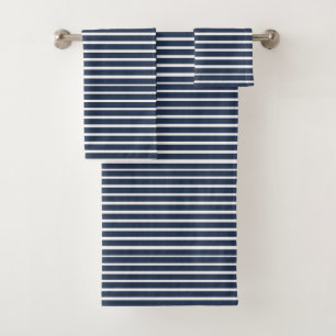 Navy Blue White Stripe Beach House Bath Towel Set