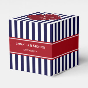 Navy Blue White Stripe Cranberry Name Monogram Favor Box