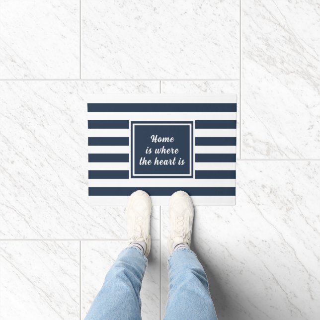 Navy Blue & White Stripe Personalized Doormat (Indoor)