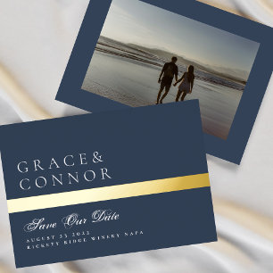 Navy Blue White Stripe Photo Save The Date