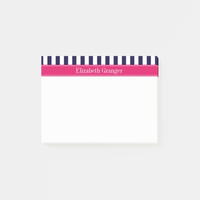 Navy Blue White Stripe Raspberry Name Monogram Post-it Notes (Front)