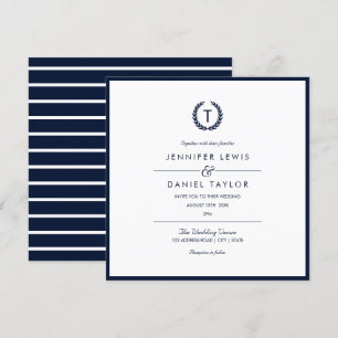 Navy Blue & White Stripe Wedding Invitation