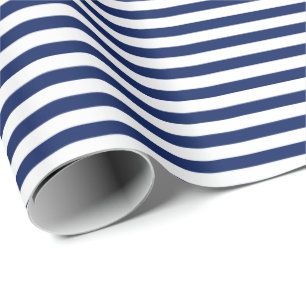 Navy Blue   White Stripe Wrapping Paper
