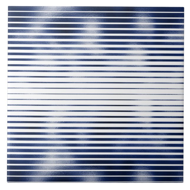 Navy blue white striped geometric pattern foil tile (Front)