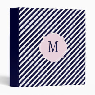 Navy Blue & White Striped Monogram Binder