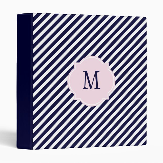 Navy Blue & White Striped Monogram Binder (Front/Spine)