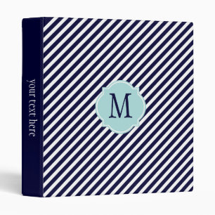 Navy Blue & White Striped Pattern Binder