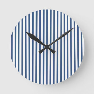 Navy Blue White Striped Pattern Round Clock