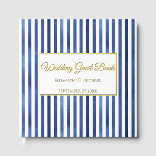Navy Blue & White Stripes Coastal Nautical Design Guest Book
