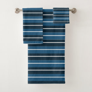 Navy Blue White Stripes Modern Chic Bath Towel Set