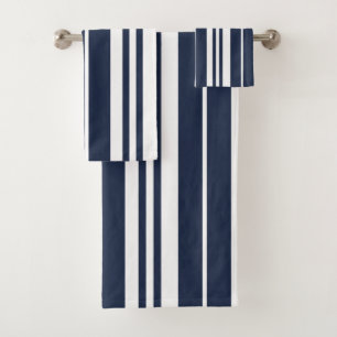 Navy Blue White Stripes Modern Chic Bath Towel Set