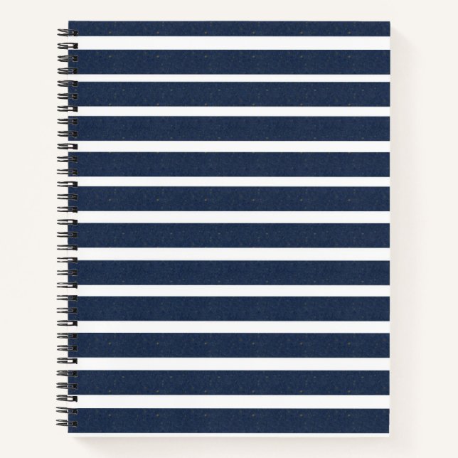Navy Blue White Stripes Notebook (Front)