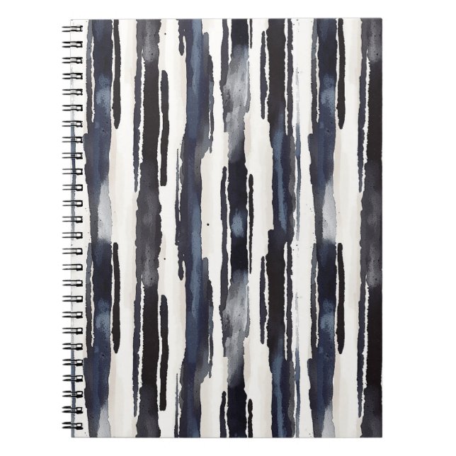 Navy Blue White Stripes Notebook (Front)