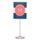 Navy Blue White Stripes Pattern, Coral Monogram