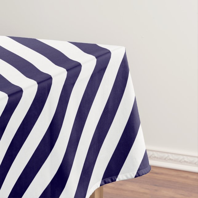 Navy Blue White Stripes Pattern Modern Chic Trendy Tablecloth (In Situ)