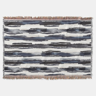 Navy Blue White Stripes Throw Blanket