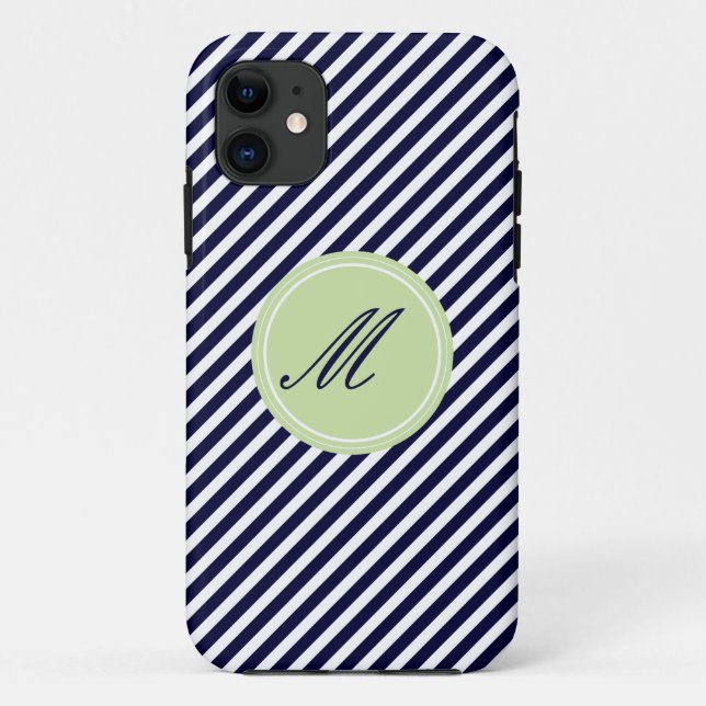 Navy Blue & White Stripes w Monogram iPhone 5 Case (Back)