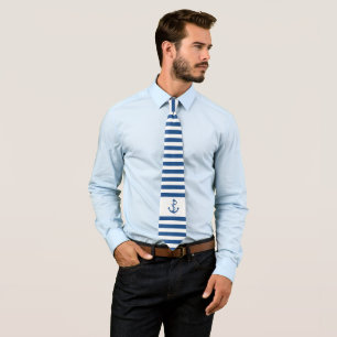 Navy-Blue & white stripes with nautical anchor Tie