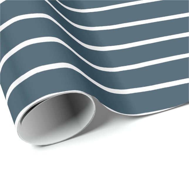 Navy Blue White Stripes Wrapping Paper (Roll Corner)
