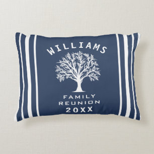 Navy Blue White Summer Cool Tree Family Reunion Accent Pillow