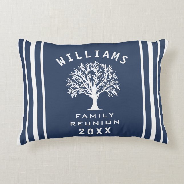 Navy Blue White Summer Cool Tree Family Reunion Accent Pillow (Front)