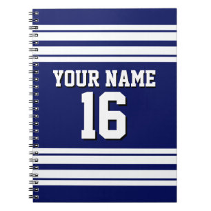 Navy Blue White Team Jersey Custom Number Name Notebook