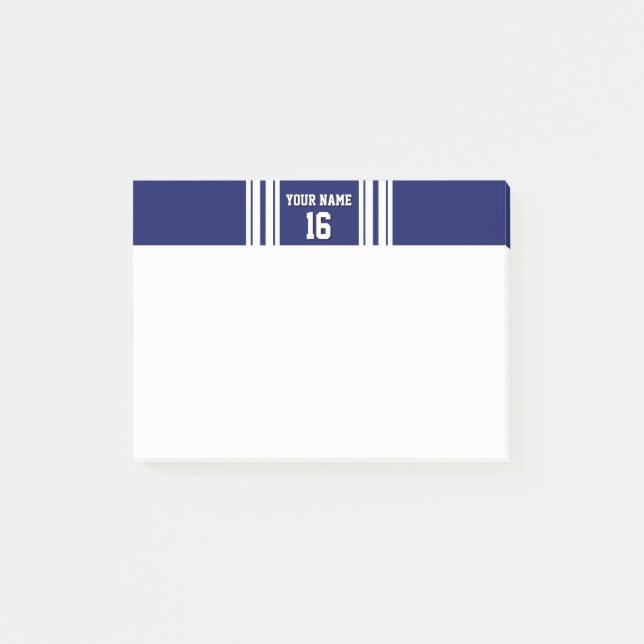 Navy Blue White Team Jersey Custom Number Name Post-it Notes (Front)