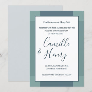 Navy blue white turquoise elegant modern wedding invitation