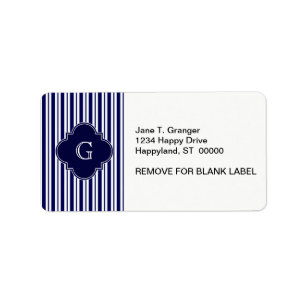 Navy Blue White Uneven Stripes Navy Monogram Label