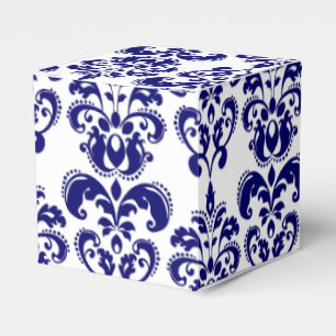 Navy Blue, White Vintage Damask Pattern 2 Favor Box