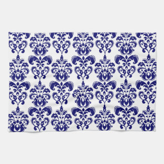 Navy Blue, White Vintage Damask Pattern 2 Kitchen Towel