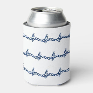 Navy Blue white waves nautical rope pattern Can Co Cooler