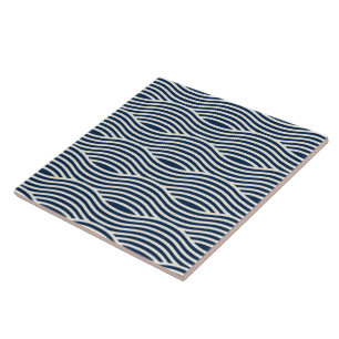Navy Blue & White Wavy Pattern Tile