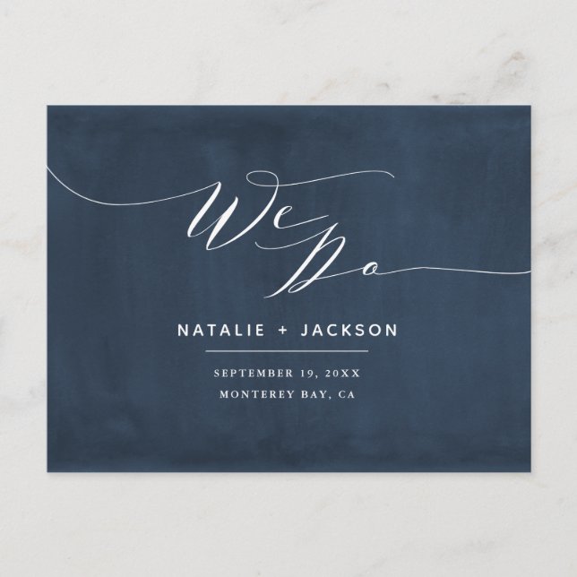 Navy blue + white we do elegant wedding postcard (Front)