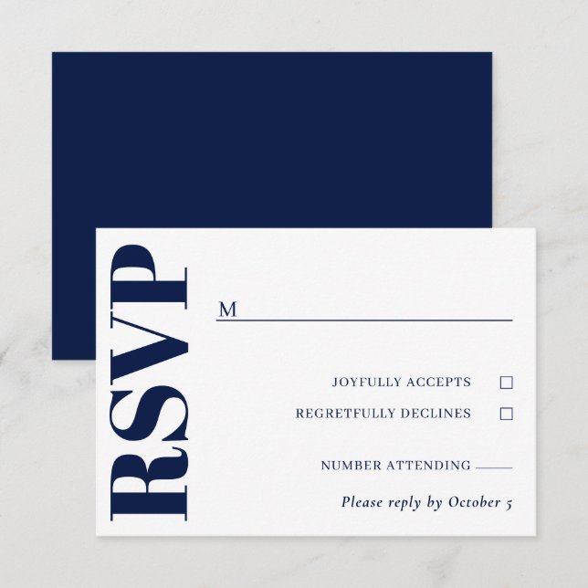 Navy Blue White Wedding RSVP (Front/Back)
