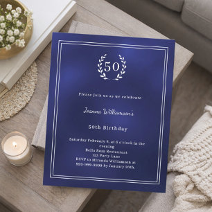 Navy blue white wreath elegant invitation