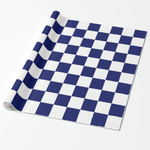Navy Blue White XL Chequered Board Pattern Wrapping Paper