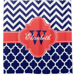 Navy Blue Wht Coral Red Moroccan #5 Chevron 1IQRN