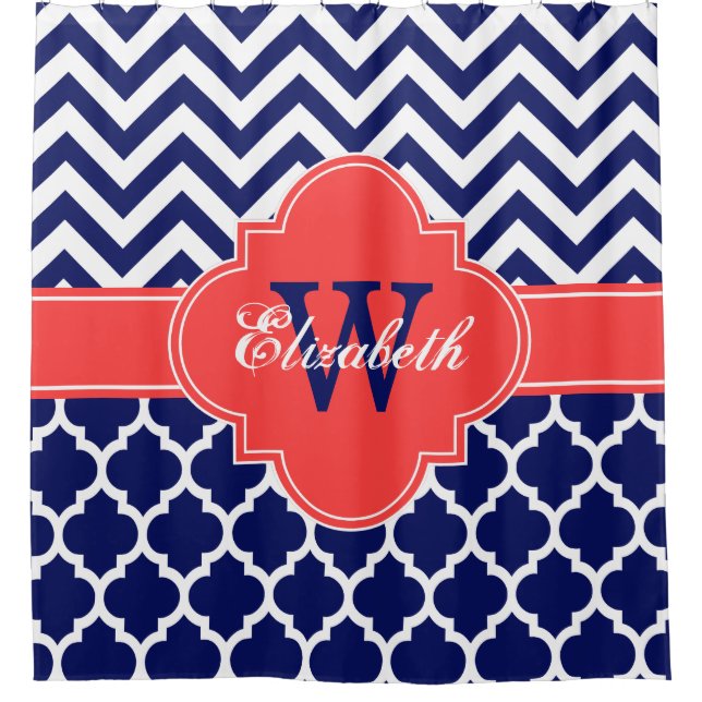 Navy Blue Wht Coral Red Moroccan #5 Chevron 1IQRN (Front)