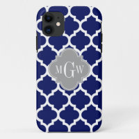 Navy Blue Wht Moroccan #5 Grey 3 Initial Monogram
