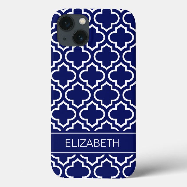Navy Blue Wht Moroccan #6 Navy Blue Name Monogram Case-Mate iPhone Case (Back)