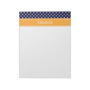 Navy Blue Wht Polka Dots Cantaloupe Name Monogram Notepad