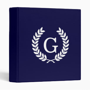 Navy Blue Wht Wheat Laurel Wreath Initial Monogram Binder