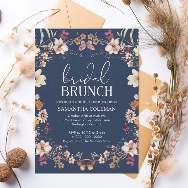 Navy Blue Wildflower Bridal Brunch Bridal Shower Invitation (Creator Uploaded)