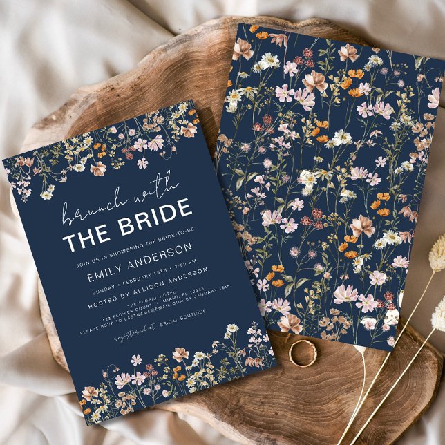 Navy Blue Wildflower Bridal Shower Brunch Floral  Invitation (Creator Uploaded)