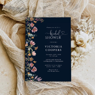 Navy Blue Wildflower Bridal Shower Invitation
