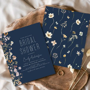 Navy Blue Wildflower Bridal Shower Invitation
